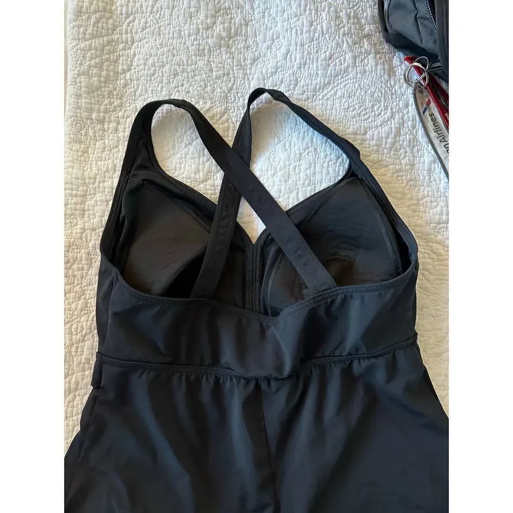 Lands' End Women Black Crossback Swimsuit Underwire V-Neck Tankini Top Size 14D